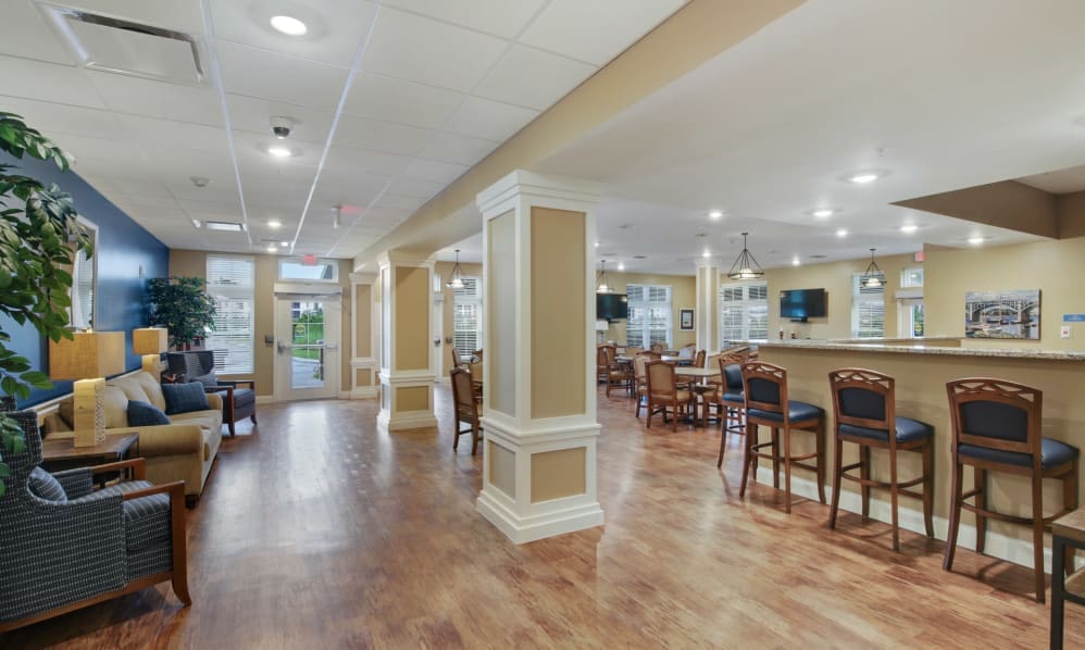 Lobby lounge and bistro bar with wood floors